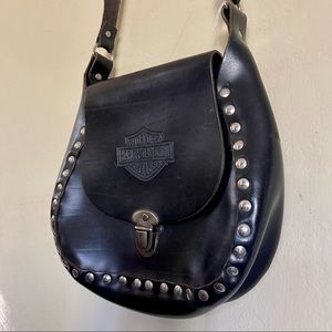 Black Leather Vintage HARLEY Davidson Crossbody Purse Bag